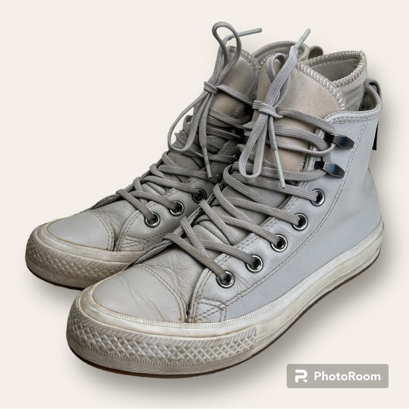 Converse High Top Sneaker Boot Chuck Taylor All Star Leather Waterproof Beige - Picture 2 of 16